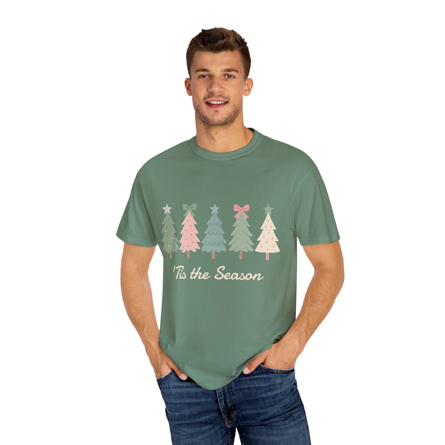 'Tis the Season Pink/Green Christmas Trees Comfort Colors 1717 T-Shirt