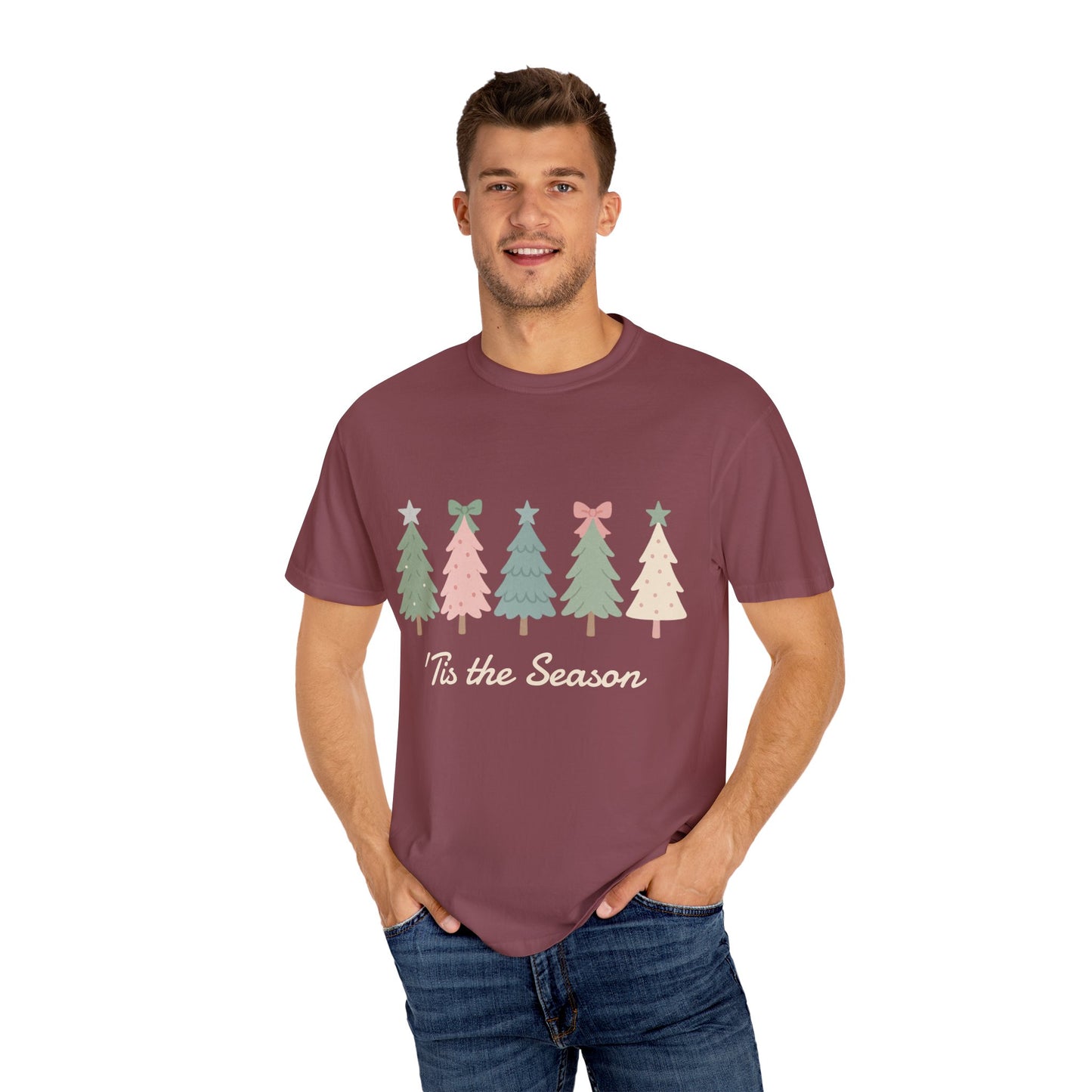 'Tis the Season Pink/Green Christmas Trees Comfort Colors 1717 T-Shirt