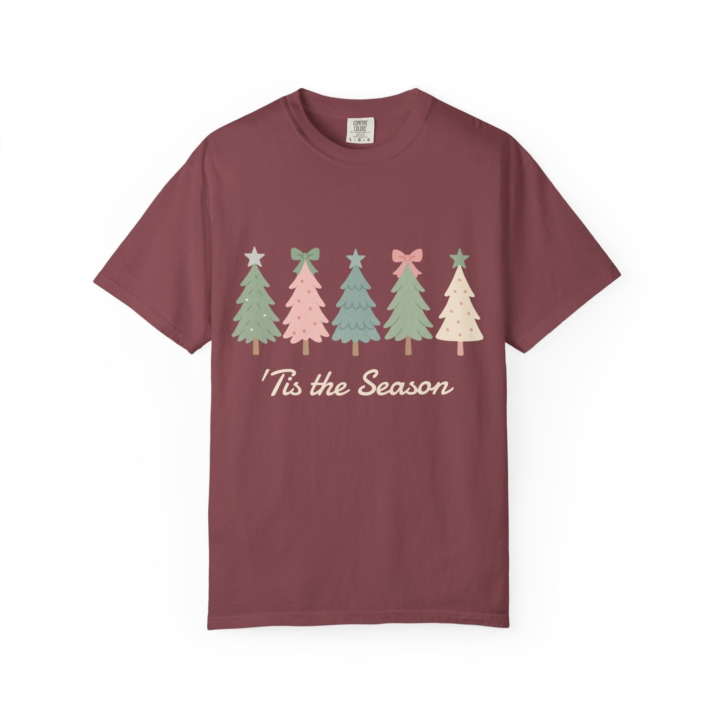 'Tis the Season Pink/Green Christmas Trees Comfort Colors 1717 T-Shirt