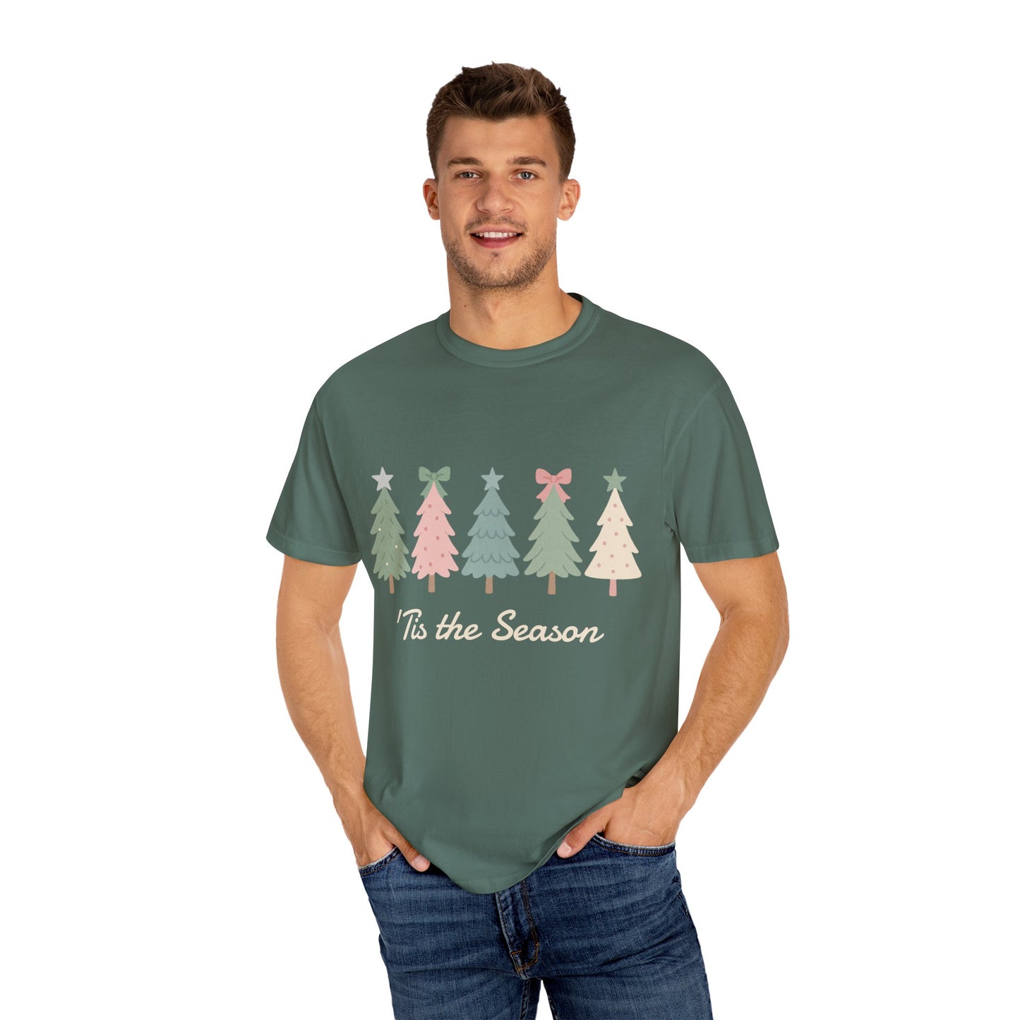 'Tis the Season Pink/Green Christmas Trees Comfort Colors 1717 T-Shirt