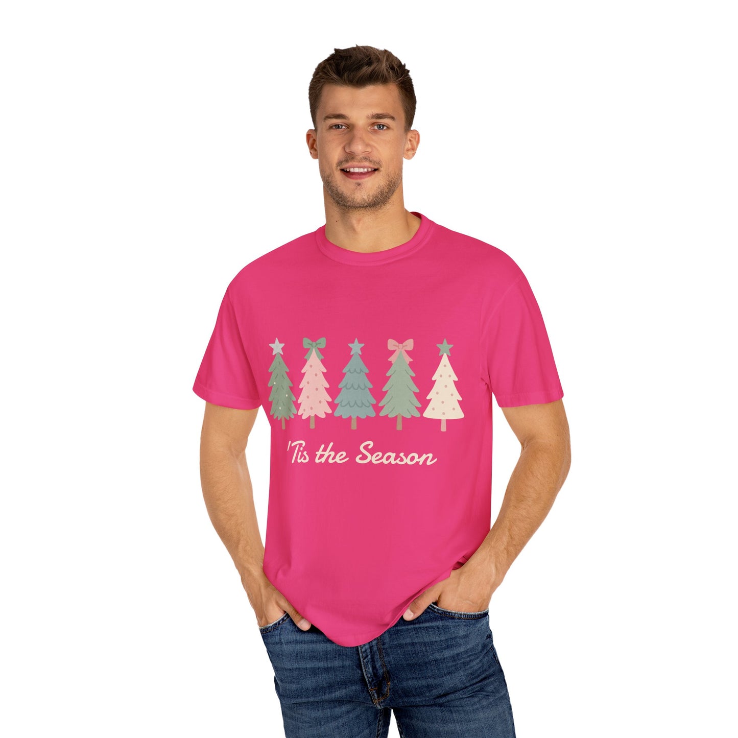 'Tis the Season Pink/Green Christmas Trees Comfort Colors 1717 T-Shirt