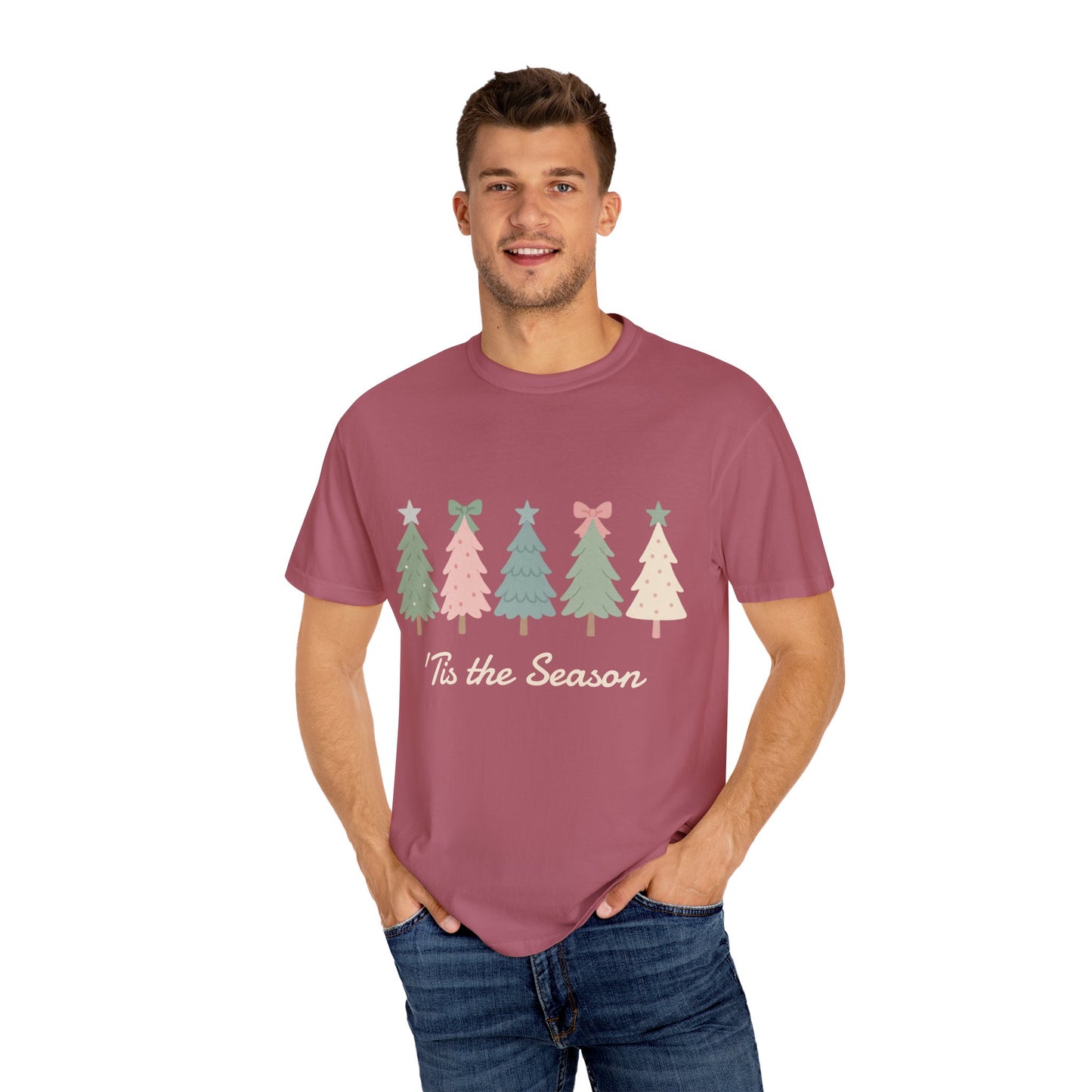 'Tis the Season Pink/Green Christmas Trees Comfort Colors 1717 T-Shirt
